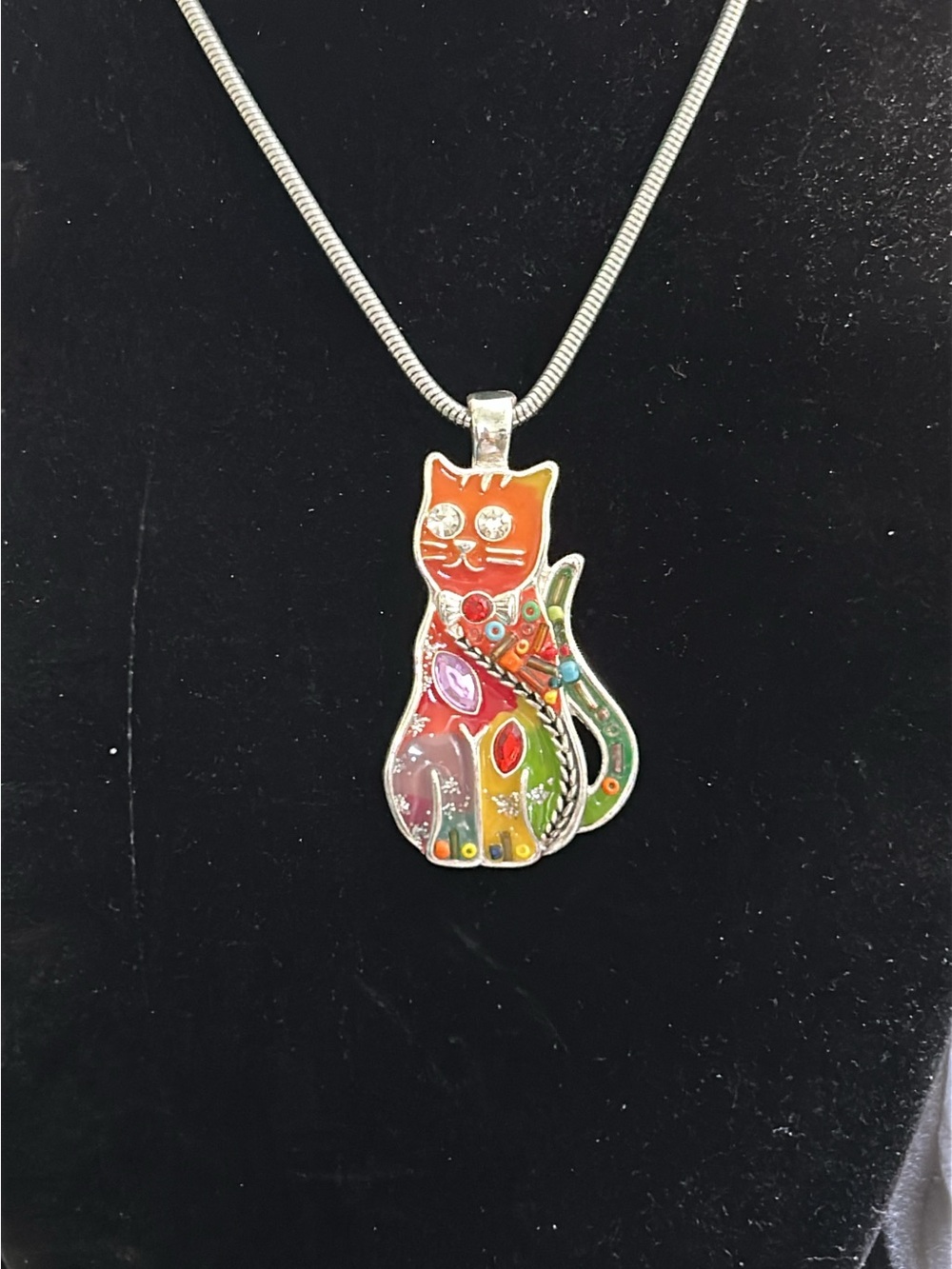 Multicolor Cat Pendant Necklace - Colorful Cat Charm